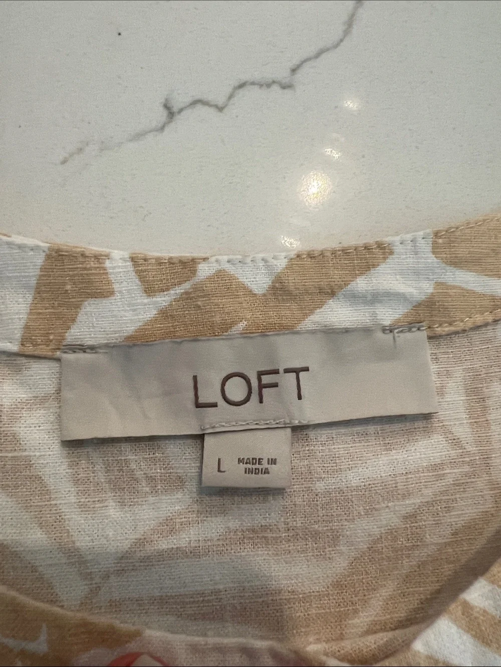 LOFT Cream and Beige Palm-Print Boatneck Blouse